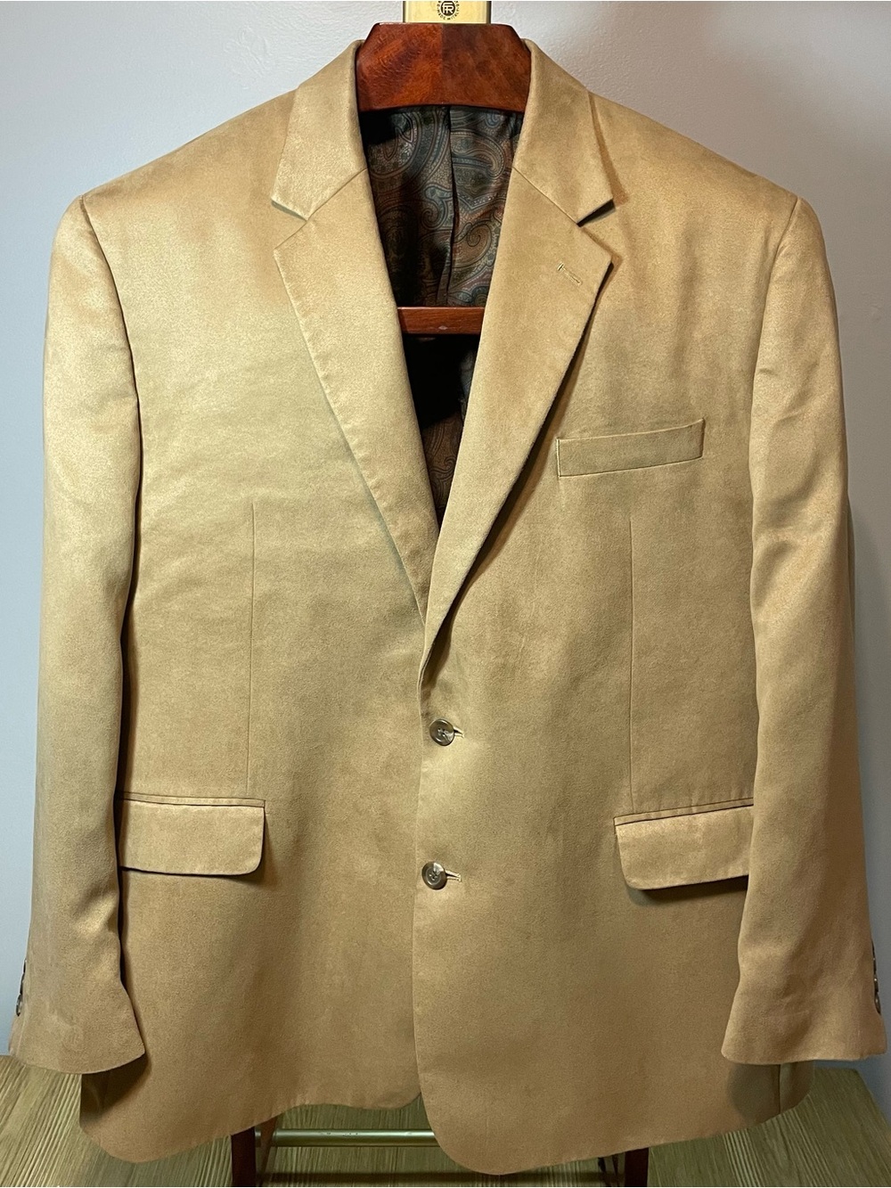 Lauren Ralph Lauren Mens 46R Tan Faux Suede Blazer Paisley Lined Sport Coat